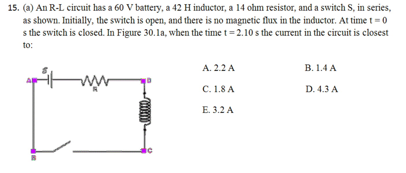 Solved An RL circuit has a 60 V battery, a 42 H inductor, a