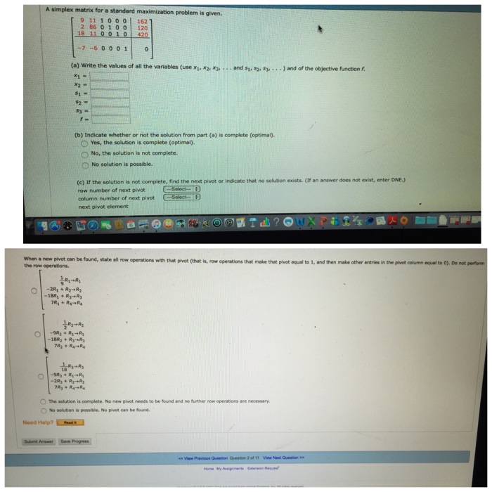 A Simplex Matrix For A Standard Maximization Problem 