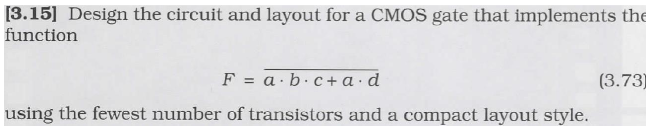 Solved [3.15] Design the circuit and layout for a CMOS gate | Chegg.com