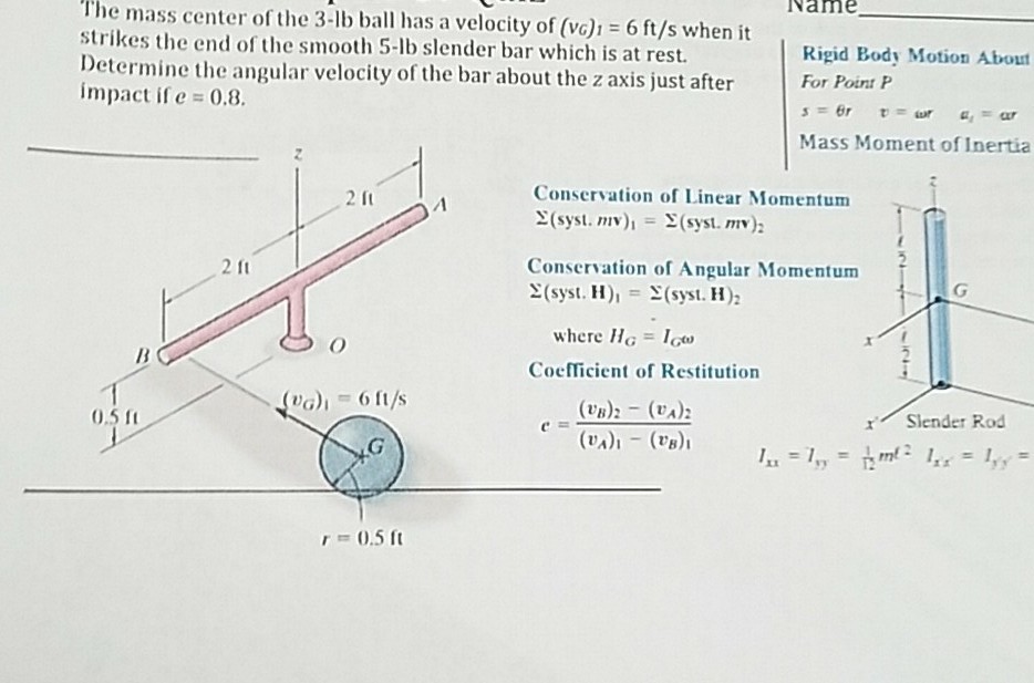 Solved The mass center of the 3-lb ball has a velocity of | Chegg.com