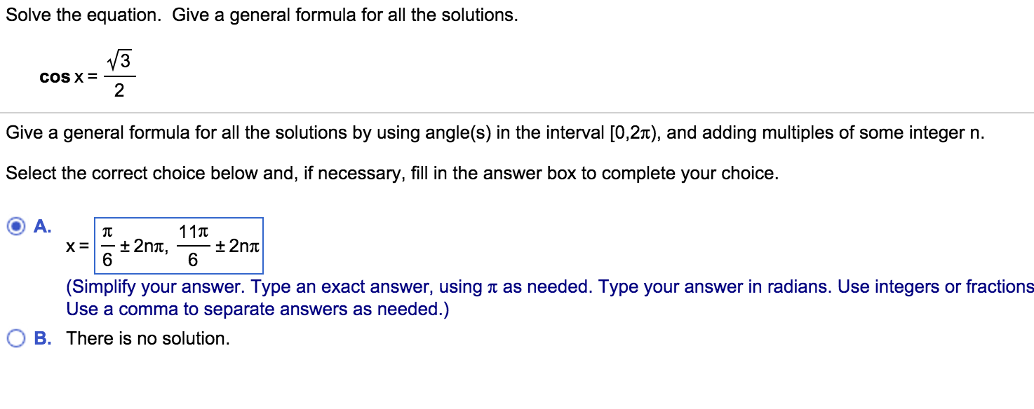 Solved Solve the equation. Give a general formula for all | Chegg.com