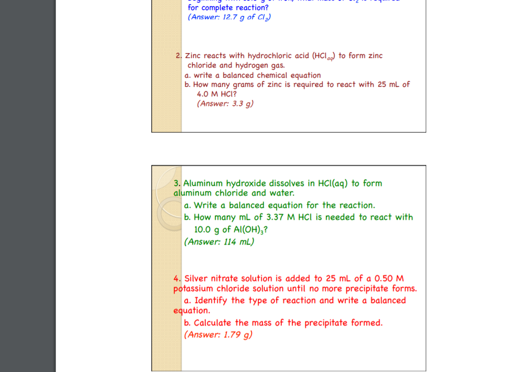 Solved Stoichiometry test review I am aware the following | Chegg.com