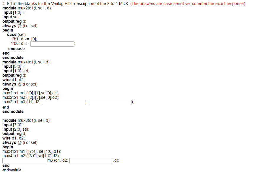 Solved Fill in the blanks for the Verilog HDL description of | Chegg.com