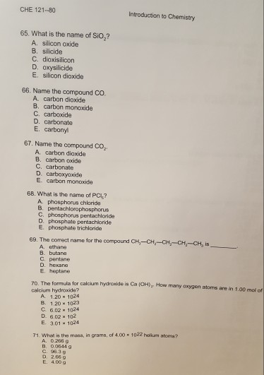 Solved Che 121-80 Introduction To Chemistry 65. What Is The 