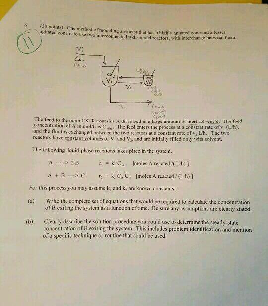 6 (30 points) One method of modeling a reactor that