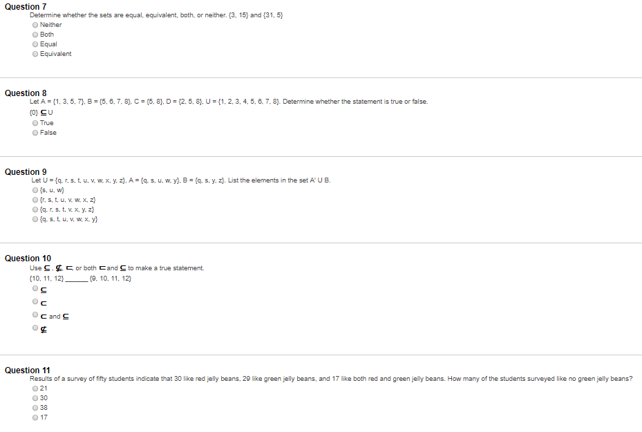 Solved Question7 Determine whether the sets are equal, | Chegg.com