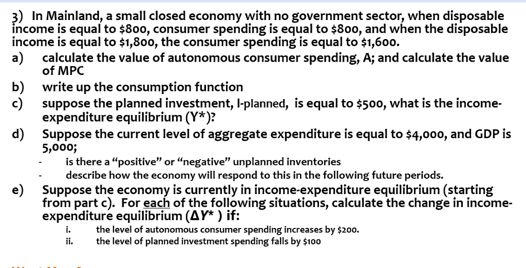 Solved 3) In Mainland, a small closed economy with no