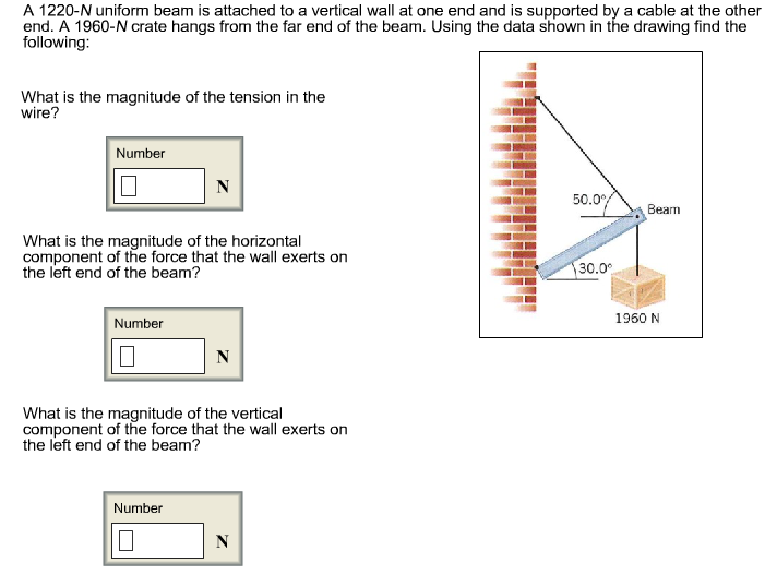 Solved: A 1220-N Uniform Beam Is Attached To A Vertical Wa ... Solved: A 1220-N Uniform Beam Is Attached To A Vertical Wa ...