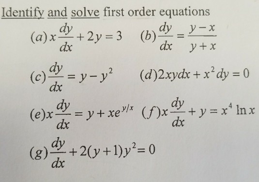 Solved Identify and solve first order equations y-x dx y+x | Chegg.com