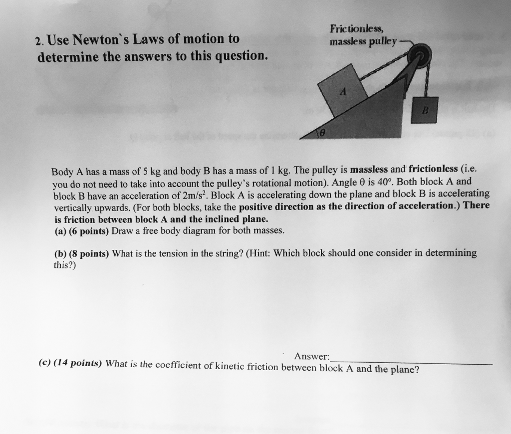 Solved Frictionless massless pulley 2. Use Newton's Laws of | Chegg.com