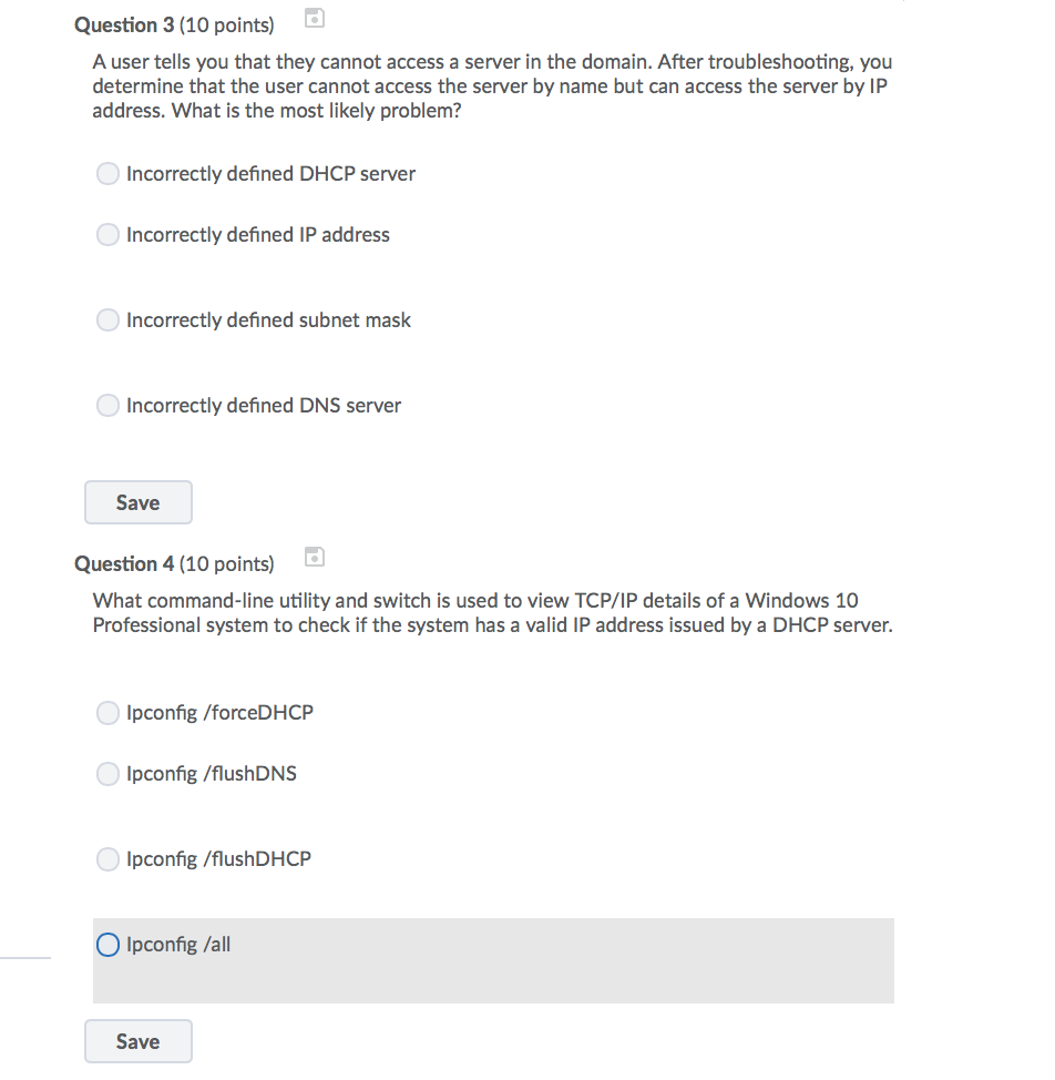 Solved Question 3 (10 points) A user tells you that they | Chegg.com