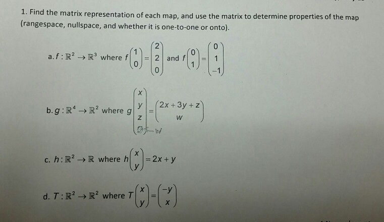 Solved 1. Find the matrix representation of each map, and | Chegg.com
