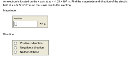 Solved An electron is located on the x axis at x0 = -1.21 × | Chegg.com