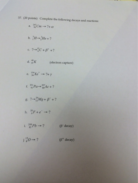 Solved Complete The Following Decays And Reactions:^247_96Cm | Chegg.com