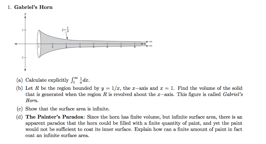Solved 1. Gabriel's Horn 1 (a) Caleulate explicitly Id. (b)