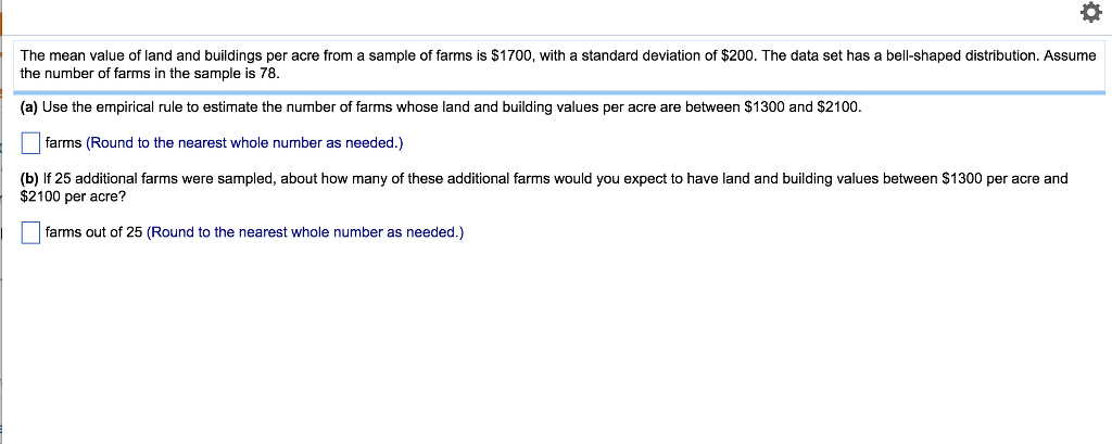 Solved The Mean Value Of Land And Buildings Per Acre From A 5186