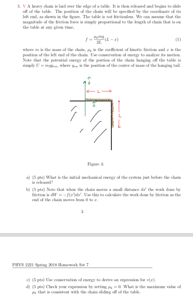 Solved 5. V A heavy chain is laid over the edge of a table. | Chegg.com