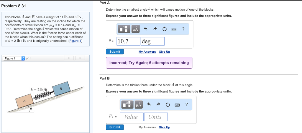 Solved Problem 8.31 Two blocks A and B have a weight of 11 | Chegg.com