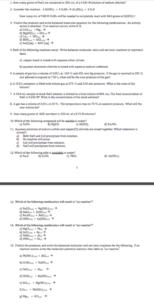 Solved 1. How many grams of NaCl are contained in 350 mL of | Chegg.com