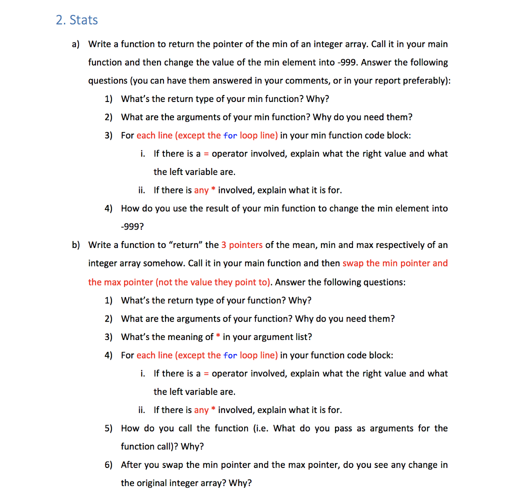 Solved 2. Stats Write a function to return the pointer of | Chegg.com