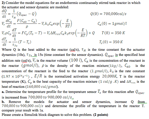 Consider the model equations for an endothermic | Chegg.com