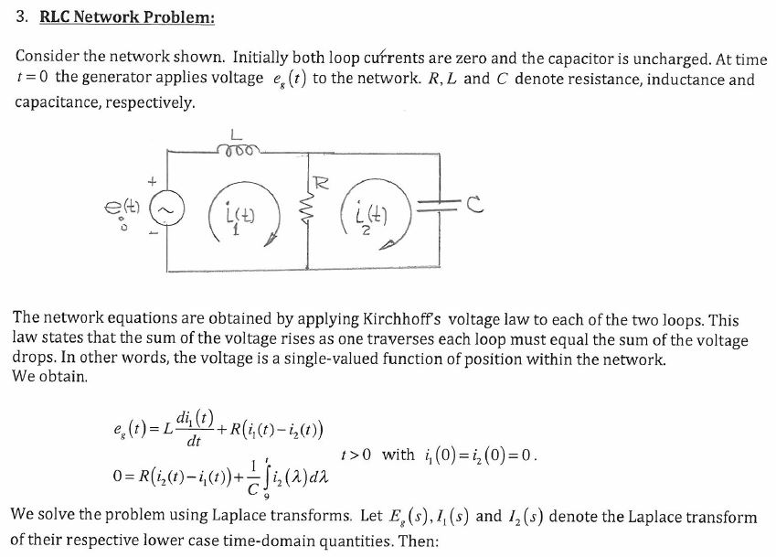 Solved 3. RLC Network Problem: Consider the network shown. | Chegg.com