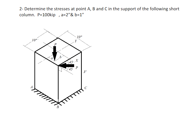Solved 2- Determine the stresses at point A, B and C in the | Chegg.com