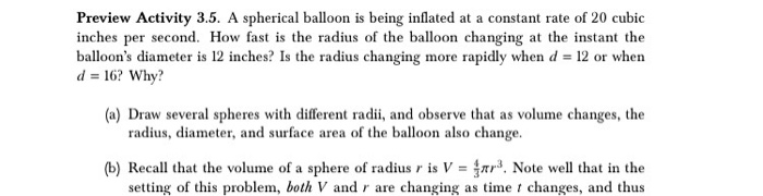 Solved Preview Activity 3.5. A spherical balloon is being | Chegg.com