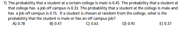 Solved The probability that a student at a certain college | Chegg.com
