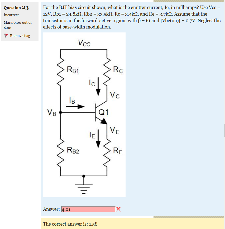 Solved For the BJT bias circuit shown, what is the emitter
