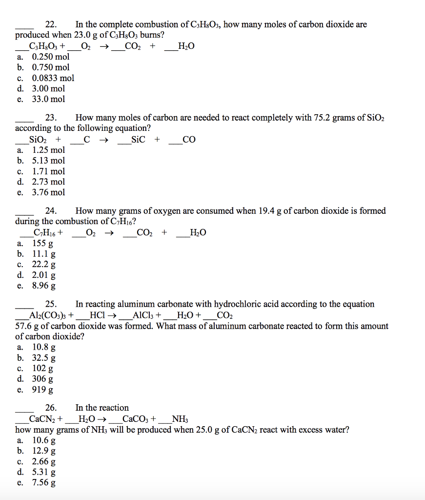 Solved 22.In the complete combustion of C3H8O3, how many | Chegg.com