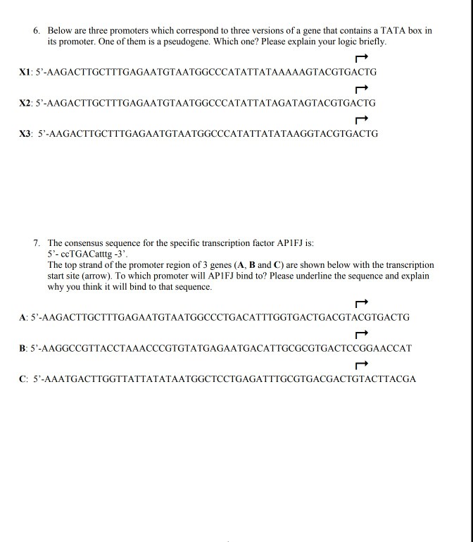 Solved 6. Below are three promoters which correspond to | Chegg.com