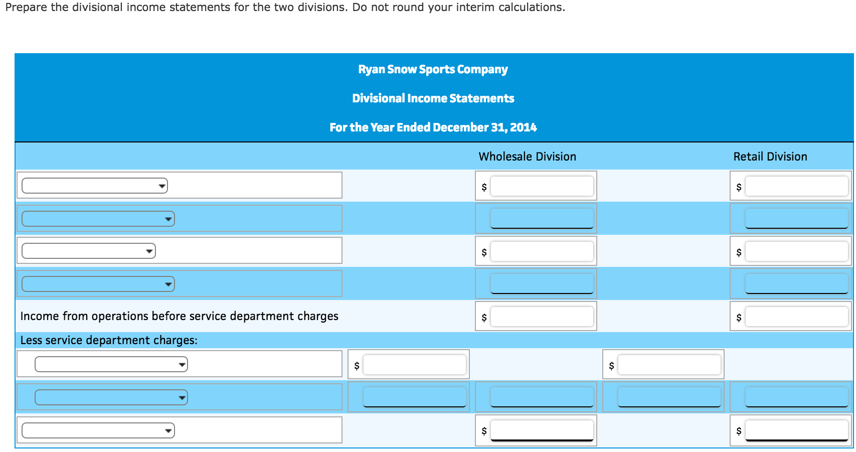 Divisional Income Statement Example Solved Divisional Income Statements with Service Department | Chegg.com