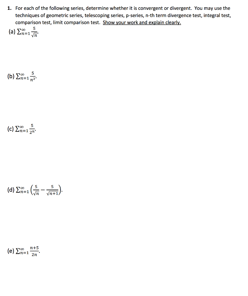 Solved For each of the following series, determine whether | Chegg.com