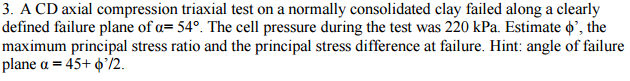 Solved A CD axial compression triaxial test on a normally | Chegg.com