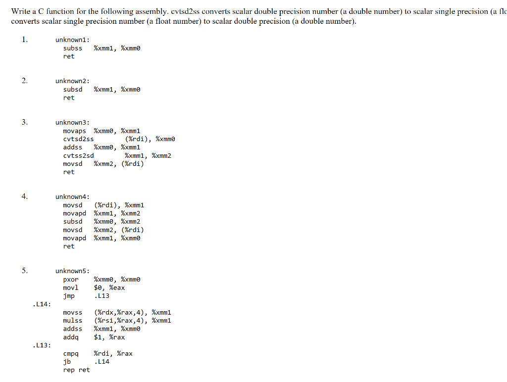 Write a C function for the following assembly. | Chegg.com