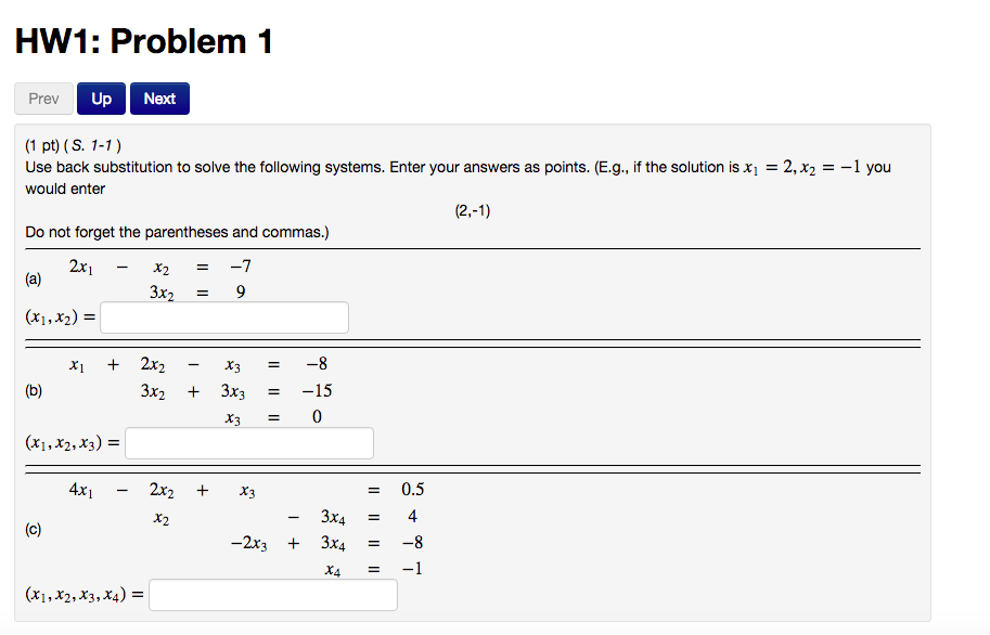 Solved Use back substitution to solve the following systems. | Chegg.com