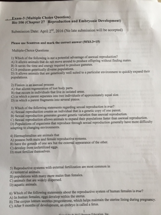 Solved: Exam-3 (Multiple Choice Question) Bio 106 (Chapter... | Chegg.com