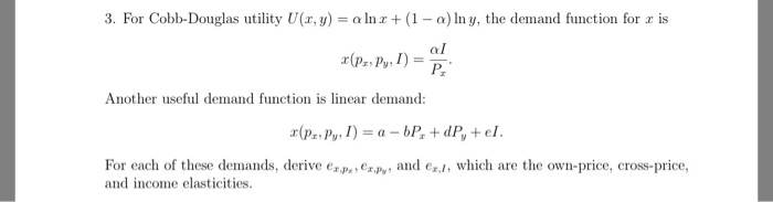 Solved For Cobb-Douglas utility U(x, y) = alpha In x + (1 - | Chegg.com