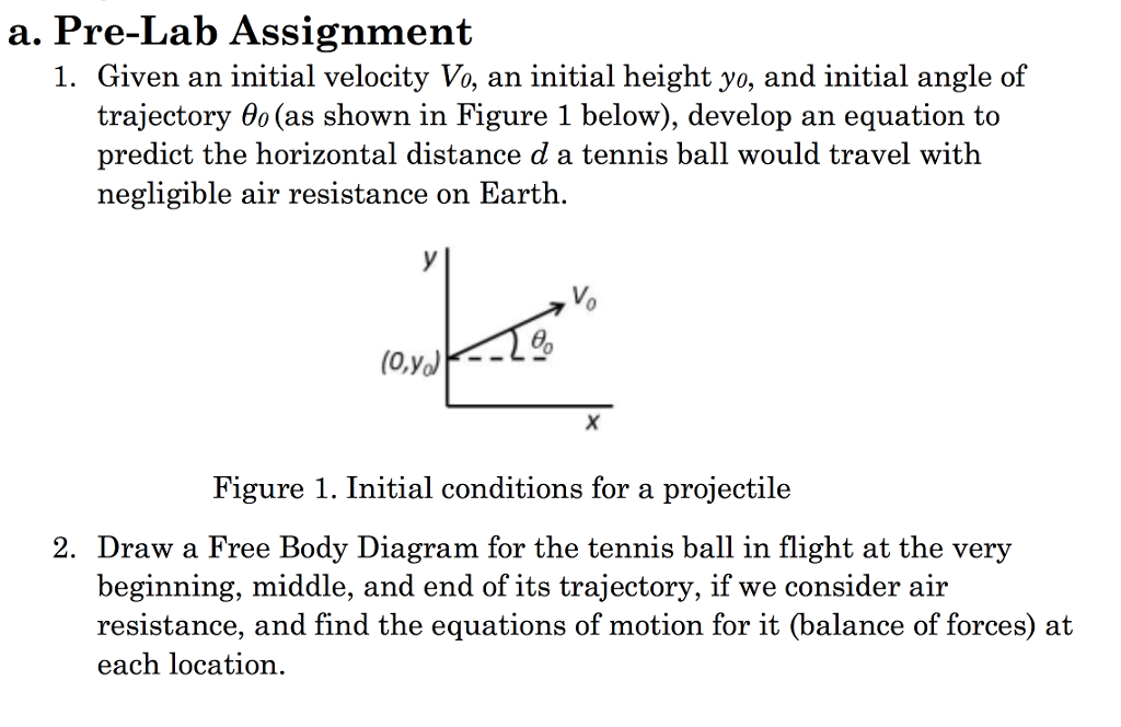 Solved a. PreLab Assignment 1. Given an initial velocity