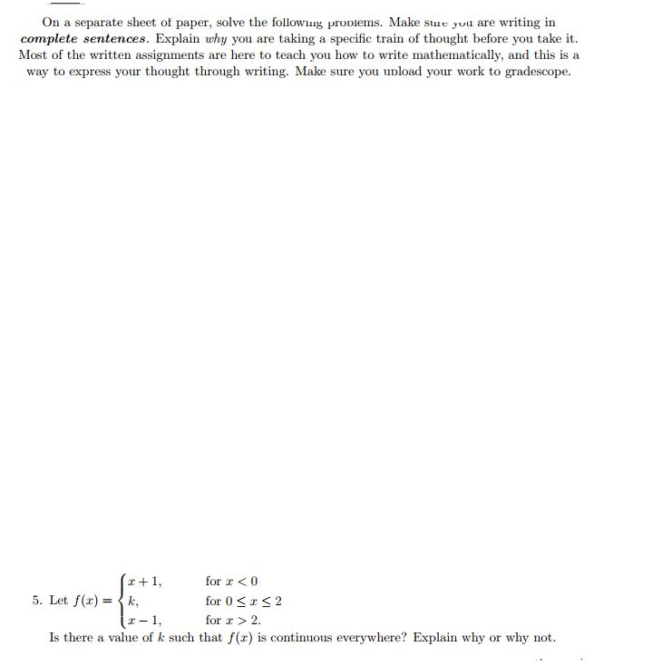 Solved On a separate sheet of paper, solve the following | Chegg.com