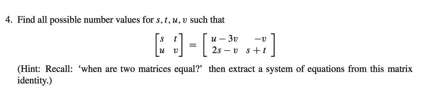 Solved Find all possible number values for s; t; u; v | Chegg.com