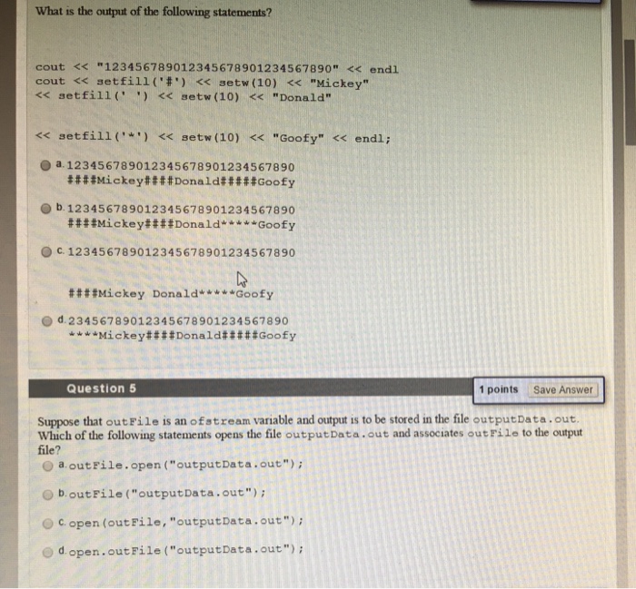 Solved What is the output of the following statements? cout | Chegg.com