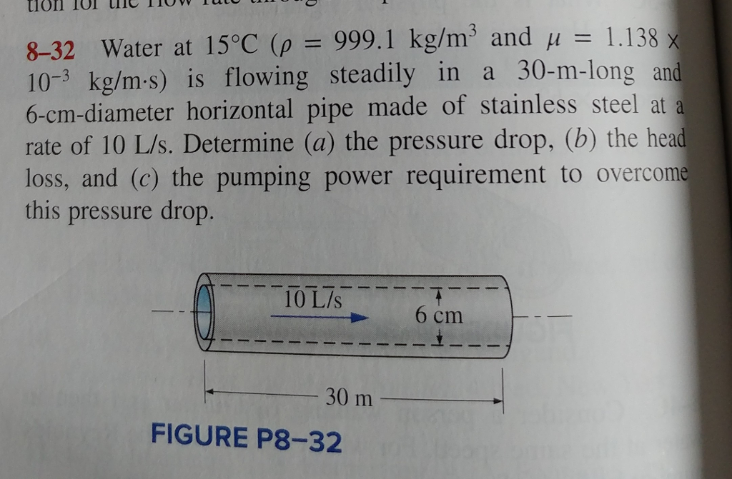 Solved 832 Water at 15°C (p 999.1 kg/m3 and u 1.138X 103