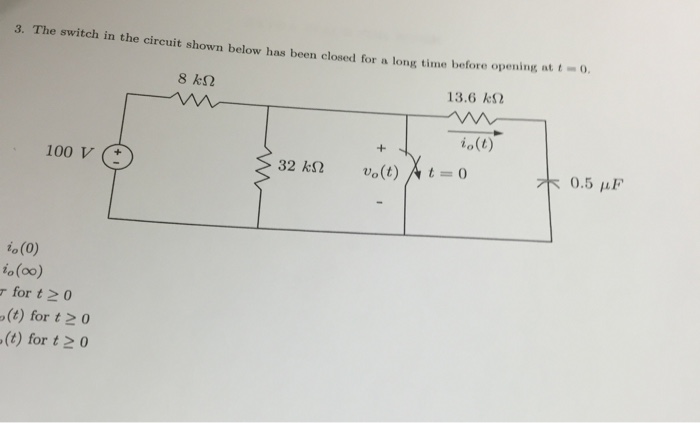 Solved 3. The switch in the circuit shown below has been | Chegg.com