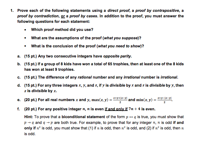 Solved 1. Prove Each Of The Following Statements Using A | Chegg.com