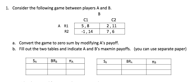 Solved 1. Consider The Following Game Between Players A And | Chegg.com