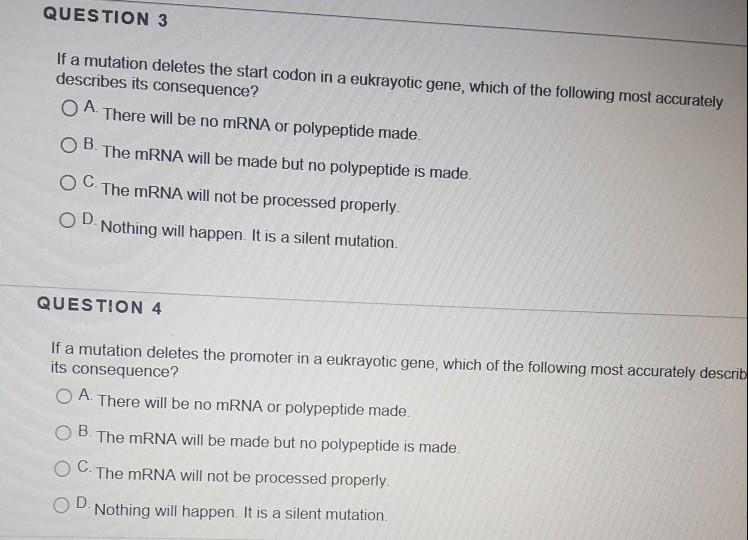 Solved QUESTION 3 If a mutation deletes the start codon in a | Chegg.com