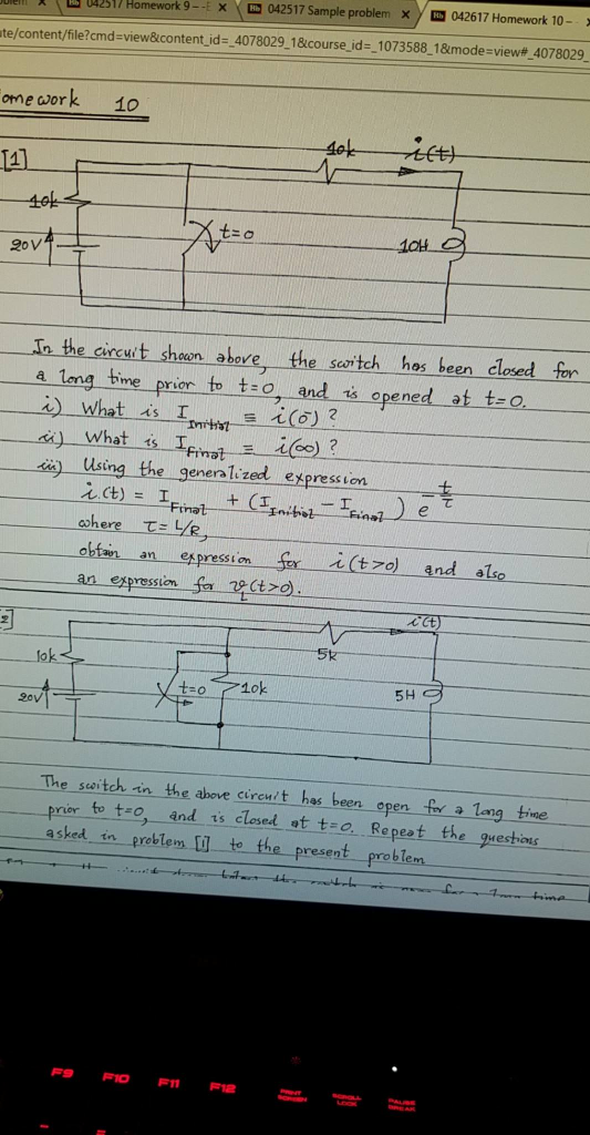 Solved In The Circuit Shown Above The Switch Has Been Chegg