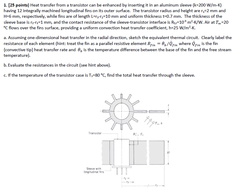 Solved 1. [25 Points) Heat Transfer From A Transistor Can Be | Chegg.com